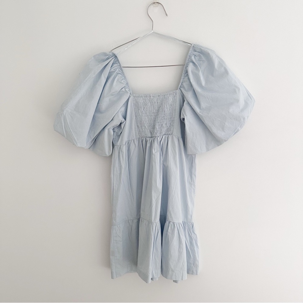 Sim & Sam Light Blue Puff Sleeve Cotton Mini Dress NWT Size Small - Picture 3 of 5